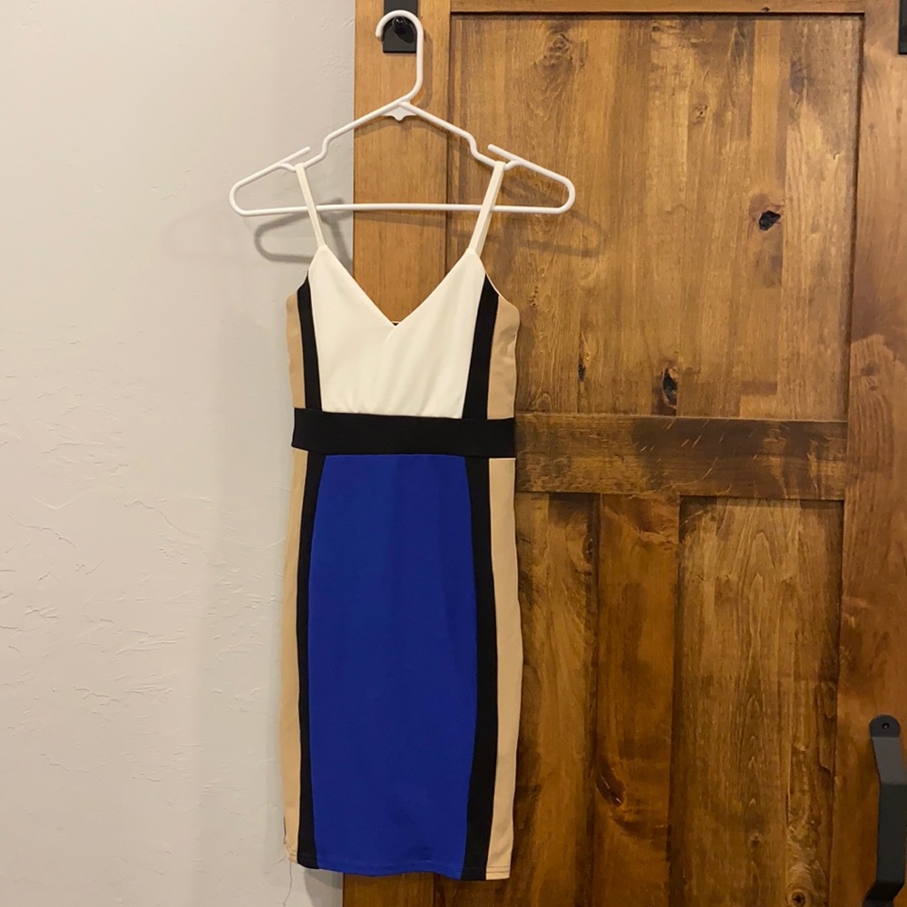 New Look color block body con dress, size UK 6